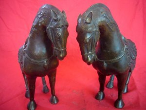 Rare-Old-Chinese-Qing-Dynasty-Pair-Copper-font-b-Statue-b-font-Horses-best-collection-adornment